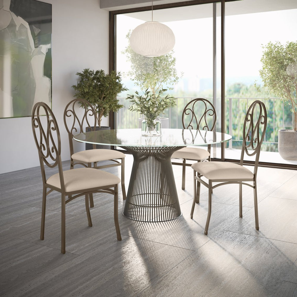 Safavieh Lucianna Scrollwork Dining Chairs Set Of Four Microfiber Cushion Powder Coated Metal Frame BC1491