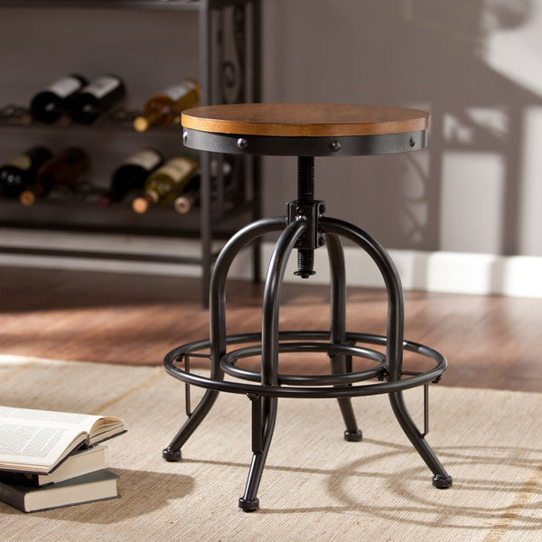 Safavieh Industrial Swivel Accent Stool With Distressed Wood Veneer Seat And Powder-Coated Frame BC2453