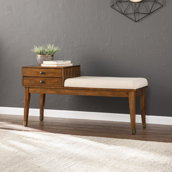 Safavieh Rhoda Midcentury Upholstered Storage Bench With Two Drawers For Entryway Or Bedroom BC2624