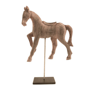 Resin Horse on Stand Distressed Taupe, Black BCH064E Zentique