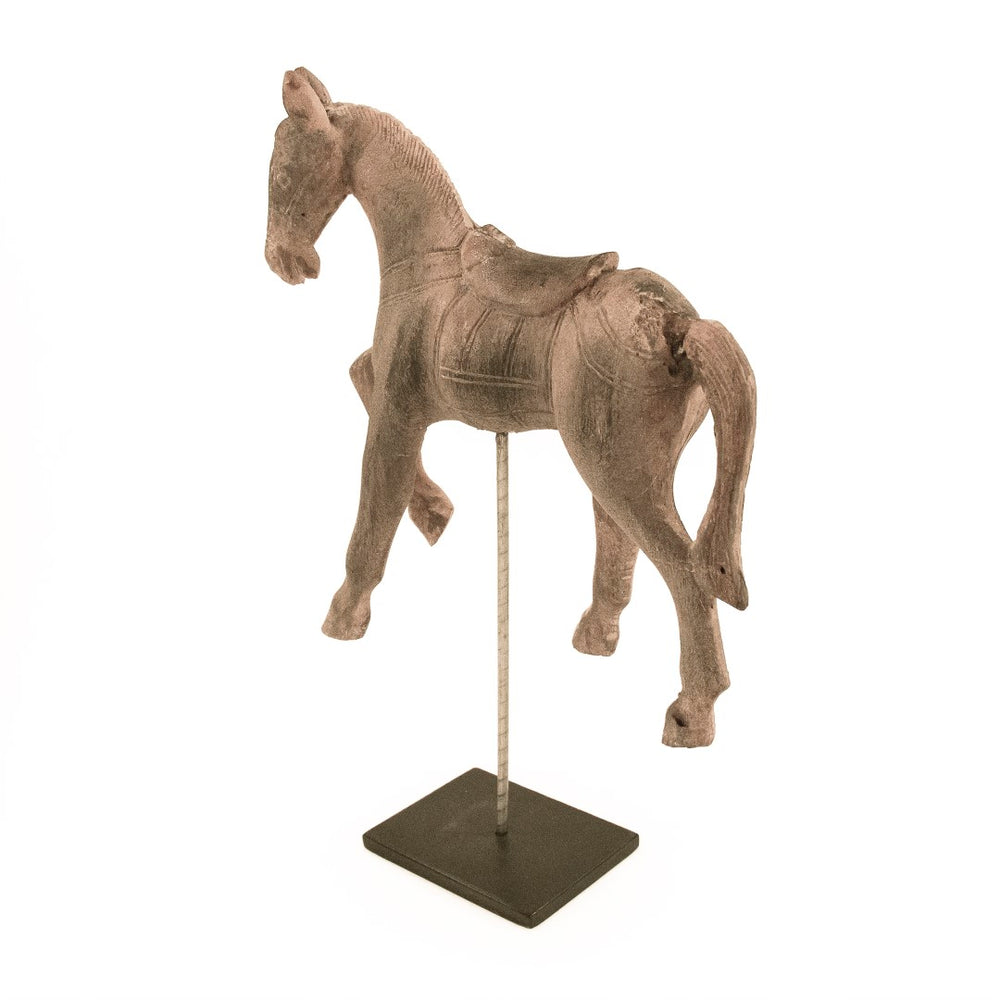 Resin Horse on Stand Distressed Taupe, Black BCH064E Zentique