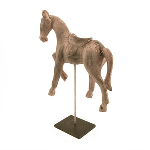 Resin Horse on Stand Distressed Taupe, Black BCH064E Zentique