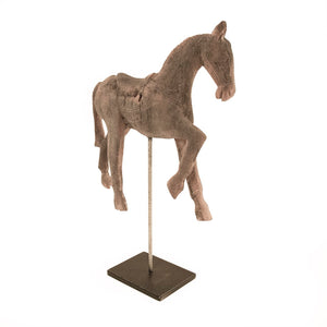 Resin Horse on Stand Distressed Taupe, Black BCH064E Zentique