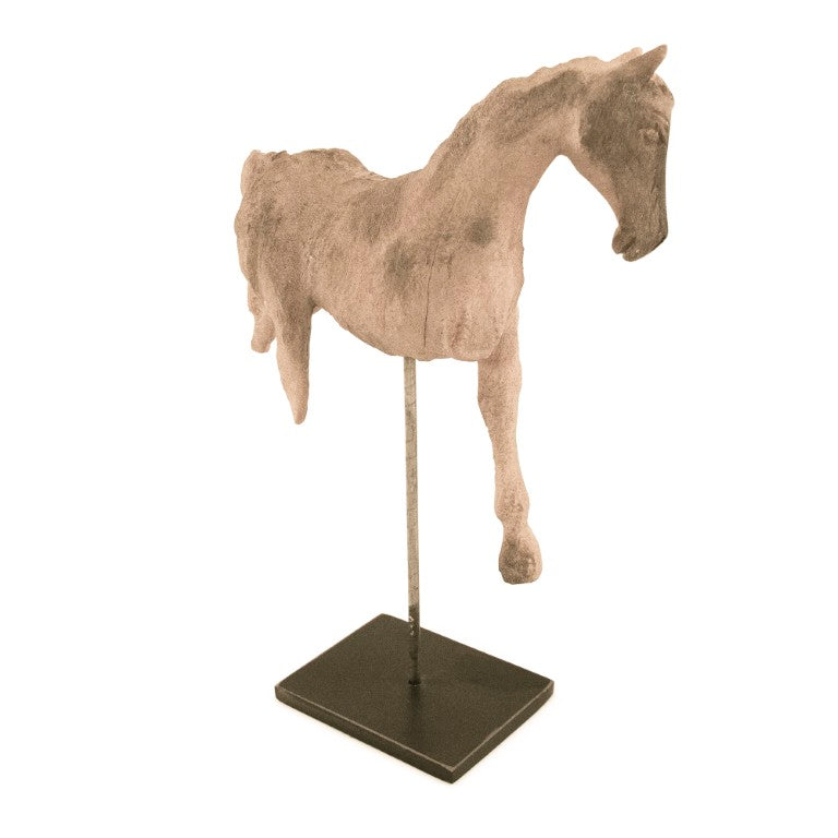 Zentique Resin Horse Sculpture on Metal Stand — Lifelike Equestrian Accent 12" Tall for Mantels & Desks Distressed Taupe, Black BCH069D