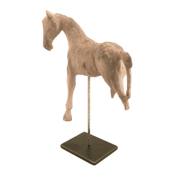 Zentique Resin Horse Sculpture on Metal Stand — Lifelike Equestrian Accent 12" Tall for Mantels & Desks Distressed Taupe, Black BCH069D