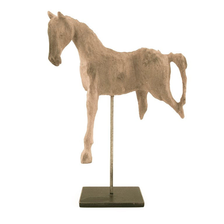 Zentique Resin Horse Sculpture on Metal Stand — Lifelike Equestrian Accent 12" Tall for Mantels & Desks Distressed Taupe, Black BCH069D