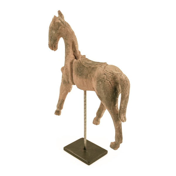 Resin Horse on Stand Distressed Rustic Taupe, Black BCH069F Zentique