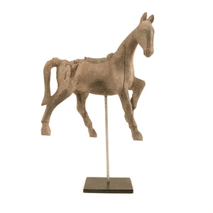 Resin Horse on Stand Distressed Rustic Taupe, Black BCH069G Zentique