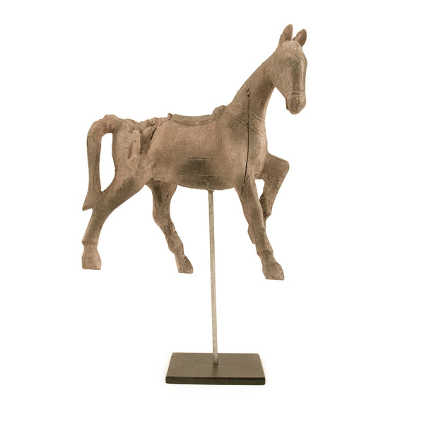 Resin Horse on Stand Distressed Rustic Taupe, Black BCH069G Zentique