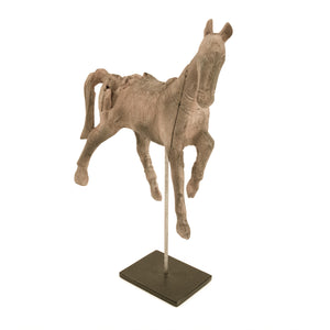 Resin Horse on Stand Distressed Rustic Taupe, Black BCH069G Zentique