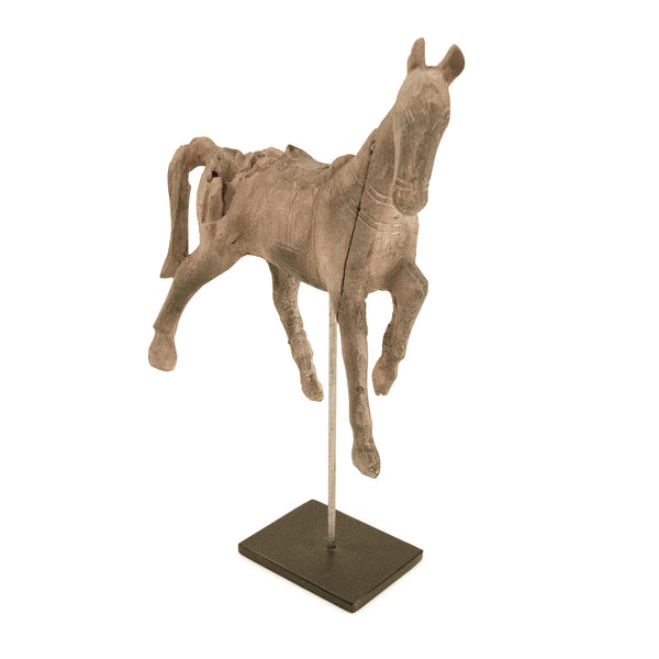 Resin Horse on Stand Distressed Rustic Taupe, Black BCH069G Zentique