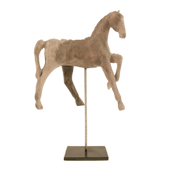 Resin Horse on Stand Distressed Taupe, Black BCH069I Zentique