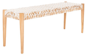 Safavieh Bandelier Leather Weave Bench - Modern Artisan Design With Teak Frame For Stylish Entryway Or Living Space Natural/Off White Leather BCH1000A