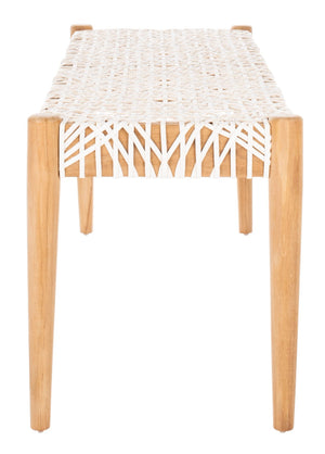 Safavieh Bandelier Leather Weave Bench - Modern Artisan Design With Teak Frame For Stylish Entryway Or Living Space Natural/Off White Leather BCH1000A