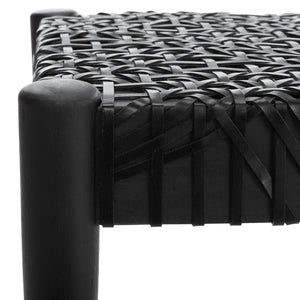 Safavieh Bandelier Leather Weave Bench - Modern Artisan Design With Teak Frame For Stylish Entryway Or Living Space Black/Black Leather BCH1000B