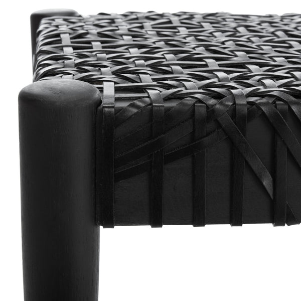 Safavieh Bandelier Leather Weave Bench - Modern Artisan Design With Teak Frame For Stylish Entryway Or Living Space Black/Black Leather BCH1000B