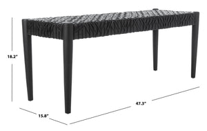 Safavieh Bandelier Leather Weave Bench - Modern Artisan Design With Teak Frame For Stylish Entryway Or Living Space Black/Black Leather BCH1000B