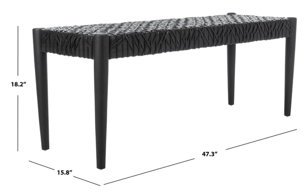 Safavieh Bandelier Leather Weave Bench - Modern Artisan Design With Teak Frame For Stylish Entryway Or Living Space Black/Black Leather BCH1000B