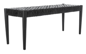 Safavieh Bandelier Leather Weave Bench - Modern Artisan Design With Teak Frame For Stylish Entryway Or Living Space Black/Black Leather BCH1000B