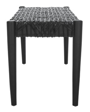 Safavieh Bandelier Leather Weave Bench - Modern Artisan Design With Teak Frame For Stylish Entryway Or Living Space Black/Black Leather BCH1000B