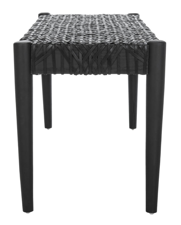 Safavieh Bandelier Leather Weave Bench - Modern Artisan Design With Teak Frame For Stylish Entryway Or Living Space Black/Black Leather BCH1000B