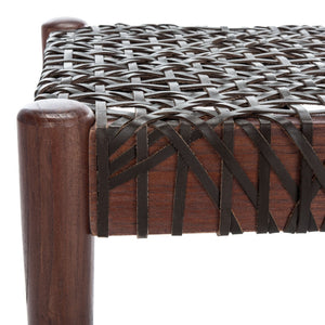 Safavieh Bandelier Leather Weave Bench - Modern Artisan Design With Teak Frame For Stylish Entryway Or Living Space Brown/Brown Leather BCH1000C