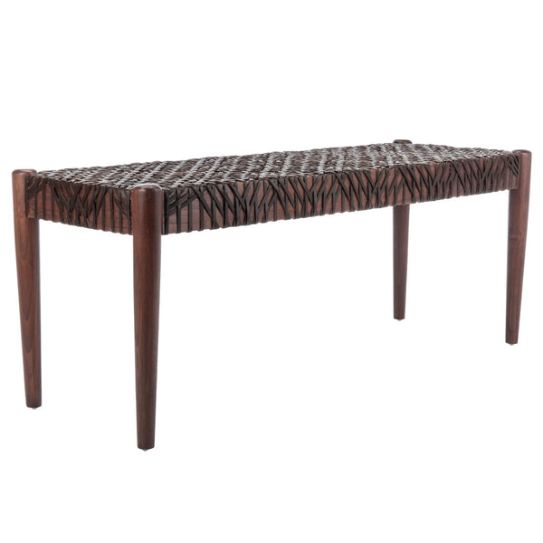 Safavieh Bandelier Leather Weave Bench - Modern Artisan Design With Teak Frame For Stylish Entryway Or Living Space Brown/Brown Leather BCH1000C