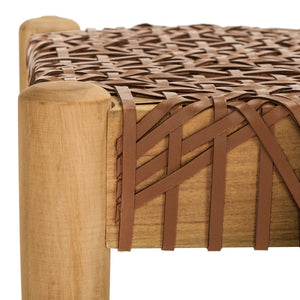 Safavieh Bandelier Leather Weave Bench - Modern Artisan Design With Teak Frame For Stylish Entryway Or Living Space Light Honey Leather / Unfinished Natural BCH1000D