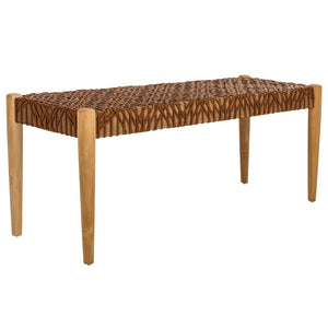 Safavieh Bandelier Leather Weave Bench - Modern Artisan Design With Teak Frame For Stylish Entryway Or Living Space Light Honey Leather / Unfinished Natural BCH1000D