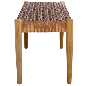 Safavieh Bandelier Leather Weave Bench - Modern Artisan Design With Teak Frame For Stylish Entryway Or Living Space Light Honey Leather / Unfinished Natural BCH1000D