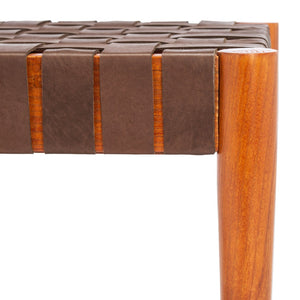 Safavieh Amalia Leather Weave Bench - Handcrafted Mindi Wood Frame, Stylish Seating For Modern & Classic Spaces Cognac Leather/Dark Brown BCH1001A