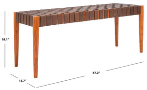 Safavieh Amalia Leather Weave Bench - Handcrafted Mindi Wood Frame, Stylish Seating For Modern & Classic Spaces Cognac Leather/Dark Brown BCH1001A