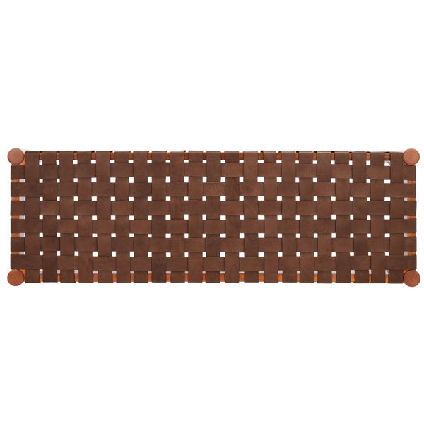 Safavieh Amalia Leather Weave Bench - Handcrafted Mindi Wood Frame, Stylish Seating For Modern & Classic Spaces Cognac Leather/Dark Brown BCH1001A