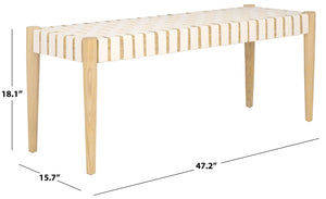 Safavieh Amalia Leather Weave Bench - Handcrafted Mindi Wood Frame, Stylish Seating For Modern & Classic Spaces Off White Leather/Light Oak BCH1001B