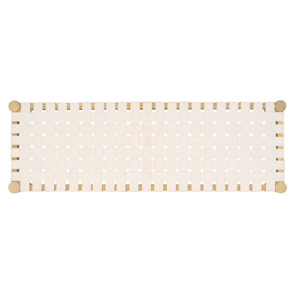 Safavieh Amalia Leather Weave Bench - Handcrafted Mindi Wood Frame, Stylish Seating For Modern & Classic Spaces Off White Leather/Light Oak BCH1001B