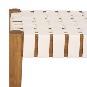 Safavieh Amalia Leather Weave Bench - Handcrafted Mindi Wood Frame, Stylish Seating For Modern & Classic Spaces White Leather/Oak BCH1001C