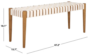 Safavieh Amalia Leather Weave Bench - Handcrafted Mindi Wood Frame, Stylish Seating For Modern & Classic Spaces White Leather/Oak BCH1001C