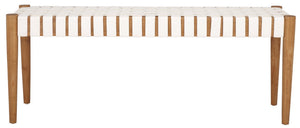 Safavieh Amalia Leather Weave Bench - Handcrafted Mindi Wood Frame, Stylish Seating For Modern & Classic Spaces White Leather/Oak BCH1001C