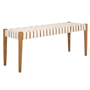 Safavieh Amalia Leather Weave Bench - Handcrafted Mindi Wood Frame, Stylish Seating For Modern & Classic Spaces White Leather/Oak BCH1001C