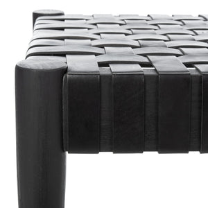 Safavieh Amalia Leather Weave Bench - Handcrafted Mindi Wood Frame, Stylish Seating For Modern & Classic Spaces Black Leather/Black BCH1001D