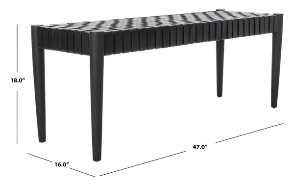 Safavieh Amalia Leather Weave Bench - Handcrafted Mindi Wood Frame, Stylish Seating For Modern & Classic Spaces Black Leather/Black BCH1001D