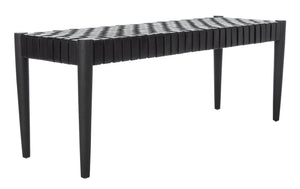 Safavieh Amalia Leather Weave Bench - Handcrafted Mindi Wood Frame, Stylish Seating For Modern & Classic Spaces Black Leather/Black BCH1001D