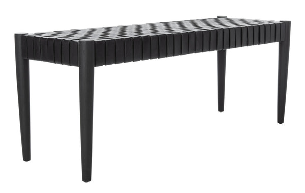 Safavieh Amalia Leather Weave Bench - Handcrafted Mindi Wood Frame, Stylish Seating For Modern & Classic Spaces Black Leather/Black BCH1001D