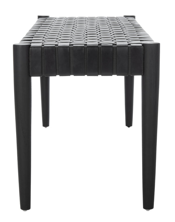 Safavieh Amalia Leather Weave Bench - Handcrafted Mindi Wood Frame, Stylish Seating For Modern & Classic Spaces Black Leather/Black BCH1001D