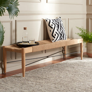 Safavieh Arcana Jute Bench XII23 Natural (Jute Rope) / Natural (Teak Wood) / Black (Metal) Wood/Metal BCH1002B