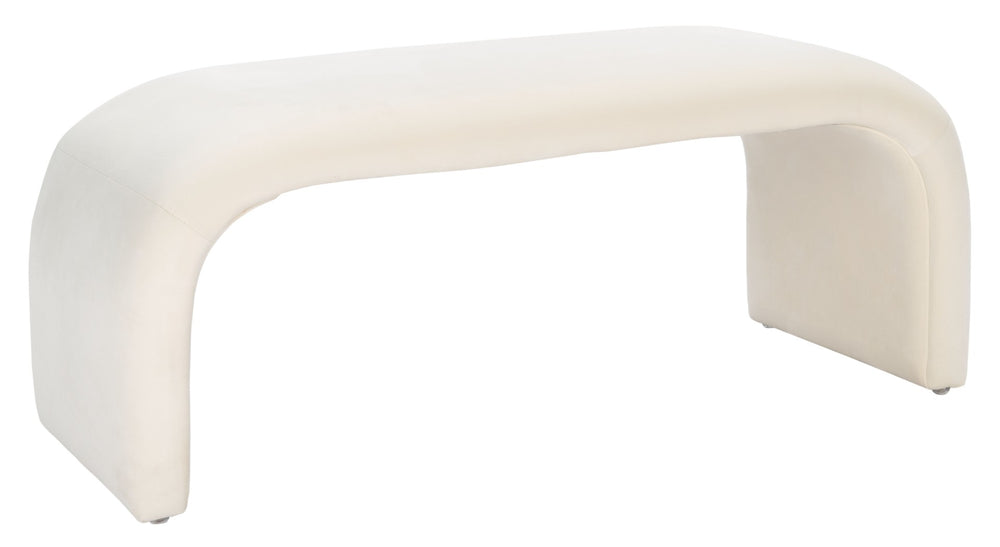 Safavieh Tenko Bench - Modern Minimalist Velvet Seating Solution With Curved Silhouette For Stylish Interiors Cream BCH1300A