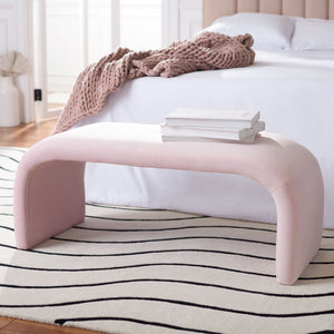 Safavieh Tenko Bench - Modern Minimalist Velvet Seating Solution With Curved Silhouette For Stylish Interiors Light Pink BCH1300C
