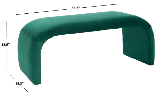 Safavieh Tenko Bench - Modern Minimalist Velvet Seating Solution With Curved Silhouette For Stylish Interiors Emerald BCH1300D