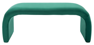 Safavieh Tenko Bench - Modern Minimalist Velvet Seating Solution With Curved Silhouette For Stylish Interiors Emerald BCH1300D