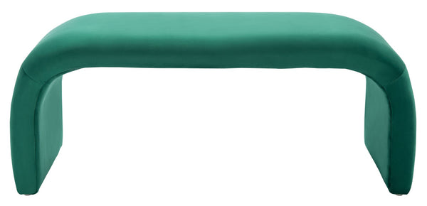 Safavieh Tenko Bench - Modern Minimalist Velvet Seating Solution With Curved Silhouette For Stylish Interiors Emerald BCH1300D